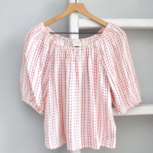 Universal Thread Target White Red Embroidered Puff Sleeve Blouse Top Size Small